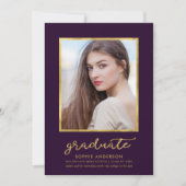 Classy Purple Gold Photo Faire-part de graduation (Devant)