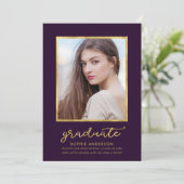 Classy Purple Gold Photo Faire-part de graduation (Debout devant)
