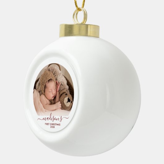 Classy Red Baby's 1st Keramische Bal Ornament (Rechts)