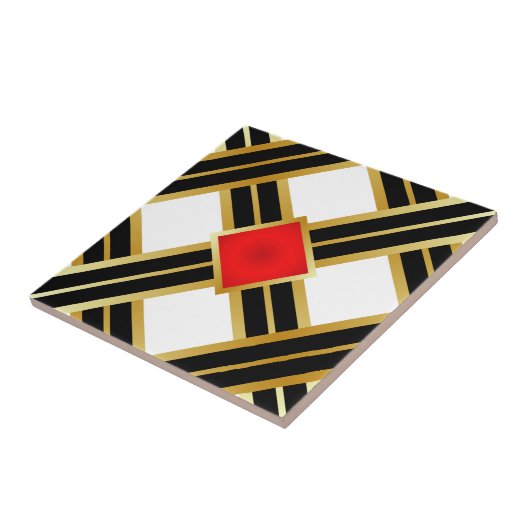 Classy Red Gold Black Square in een vierkant Tegeltje (Zijkant)