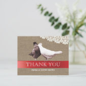 Classy Red Ribbon Tortelduifjes Burlap Dank u Briefkaart (Staand voorkant)