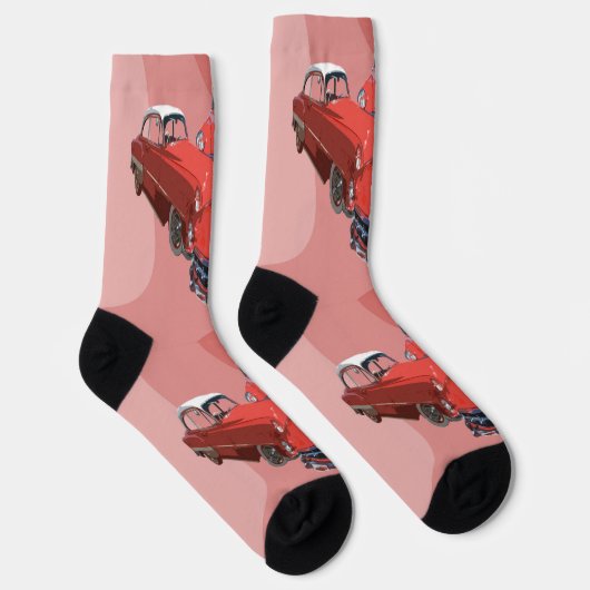 Classy Retro Red White,  klassieke auto's, Sokken (Rechts)