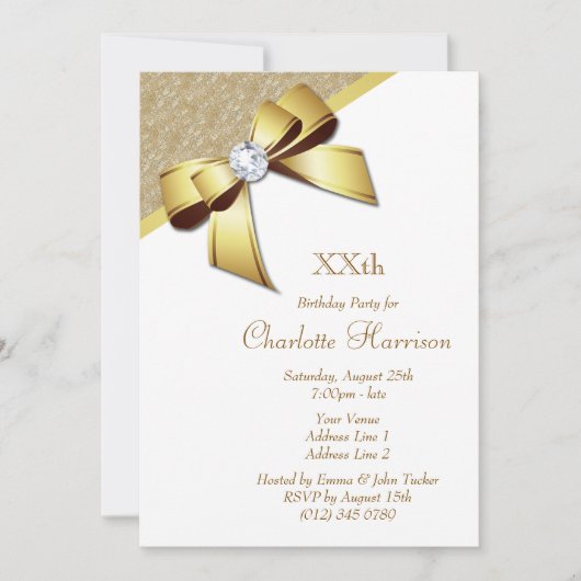 Classy Romantisch Goud & Wit Verjaardagsfeest Kaart (Voorkant)