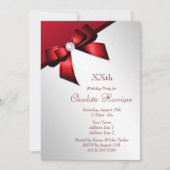 Classy Romantisch Rood & Zilver Verjaardagsfeest Kaart (Voorkant)