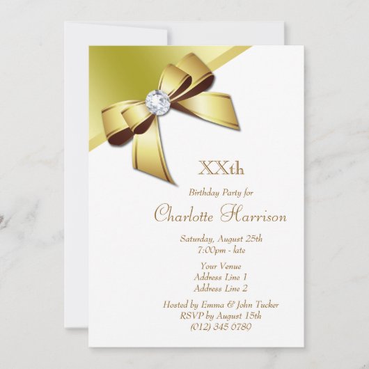 Classy Romantisch Wit & Goud Verjaardagsfeest Kaart (Voorkant)