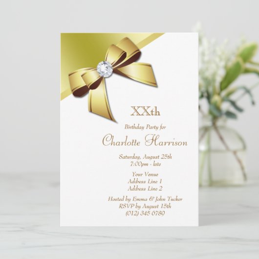 Classy Romantisch Wit & Goud Verjaardagsfeest Kaart (Staand voorkant)