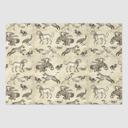 Classy Romeins Mozaïek Dieren Beige Tissuepapier (Voorkant)