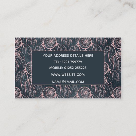 Classy Roos Gold dreamcatcher Gray Pattern Visitekaartje (Achterkant)