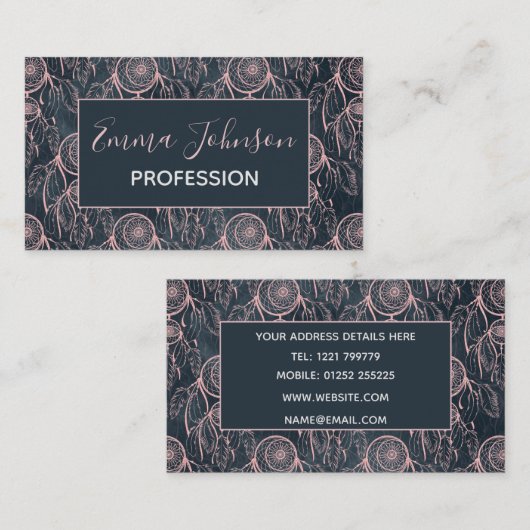 Classy Roos Gold dreamcatcher Gray Pattern Visitekaartje (Voorkant / Achterkant)