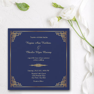 Classy Royal Blue Gold Lijst Wedding Invitation Kaart