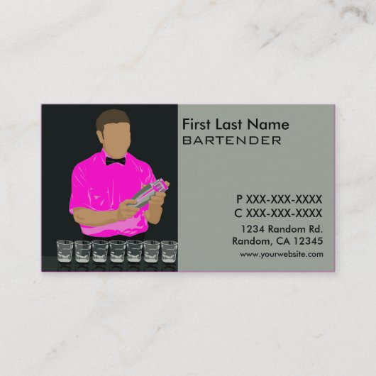 Classy roze bartender visitekaartjes (Voorkant)