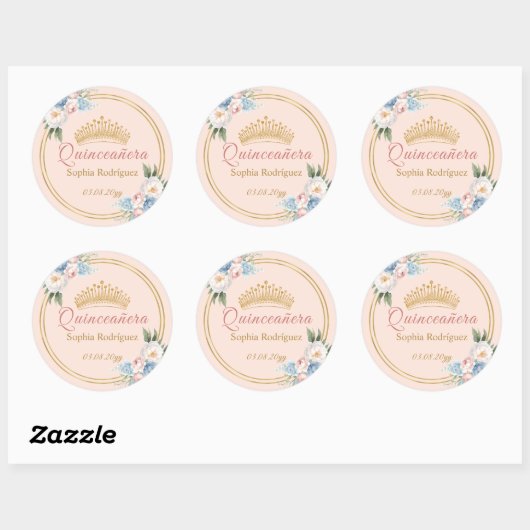 Classy Roze Blauw Bloemen Quinceanera Ronde Sticker (Vel)