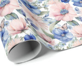 Classy Roze & Blauwe Bloem Bunch Cadeaupapier (Rol Hoek)