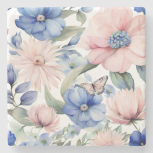 Classy Roze & Blauwe Bloem Bunch Stenen Onderzetter