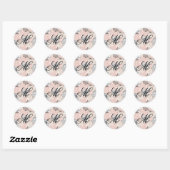 Classy Roze en Zwarte Rozen Monogram Script Ronde Sticker (Vel)
