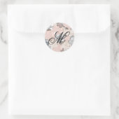 Classy Roze en Zwarte Rozen Monogram Script Ronde Sticker (Tas)