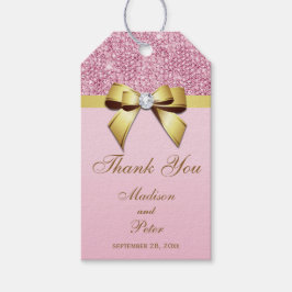 Classy roze pailletten gouden boog dank u cadeaulabel