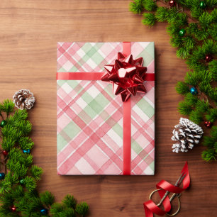Classy Roze Rood Groen Waterverf Plaid Art Pattern Cadeaupapier