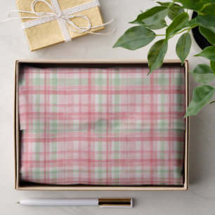 Classy Roze Rood Groen Waterverf Plaid Art Pattern Tissuepapier