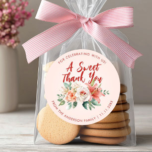 Classy roze rozen orchidee bloemen dank u gunst ronde sticker