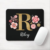 Classy Roze Zwart Girly Monogram Initiaal Letter R Muismat (Met muis)