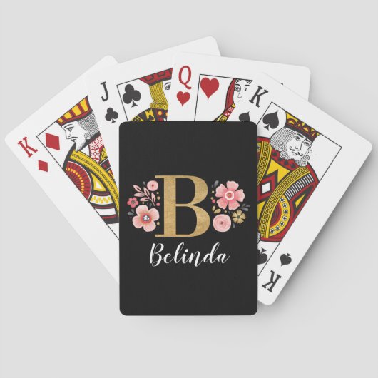 Classy Roze Zwart Monogram Initiaal Girly Letter B Pokerkaarten (Achterkant)