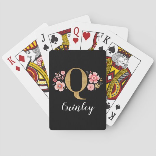 Classy Roze Zwart Monogram Initiaal Girly Letter Q Pokerkaarten (Achterkant)