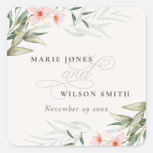Classy Rustic Blush Greenery Floral Bunch Wedding Vierkante Sticker