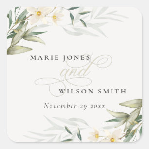 Classy Rustic White Greenery Floral Bunch Wedding Vierkante Sticker