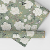 Classy Sage Green White Chinoiserie Flowers Birds Cadeaupapier