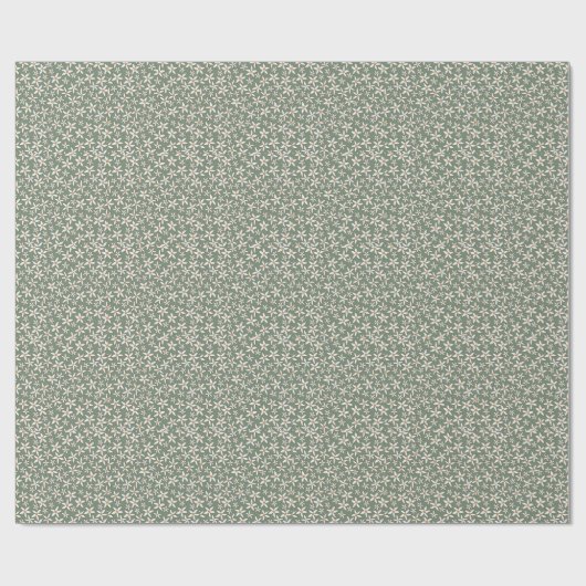 Classy Sage Groen Wit Hand getrokken Bloem Patroon Cadeaupapier (Vlak)