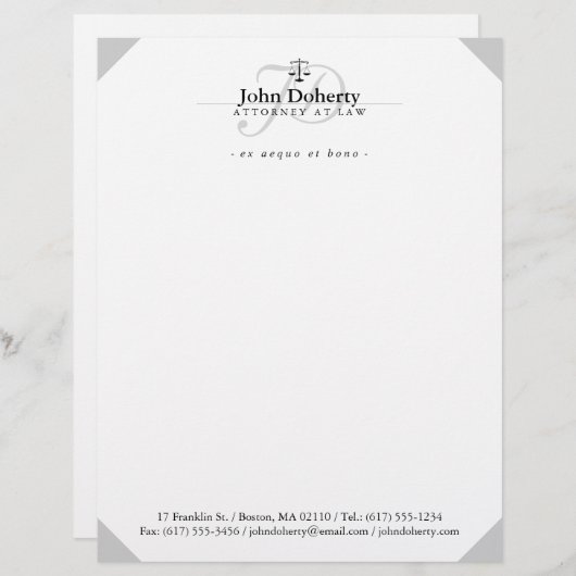 Classy Scales of Justice | Zwart wit Persoonlijk Briefhoofd (Voorkant / Achterkant)