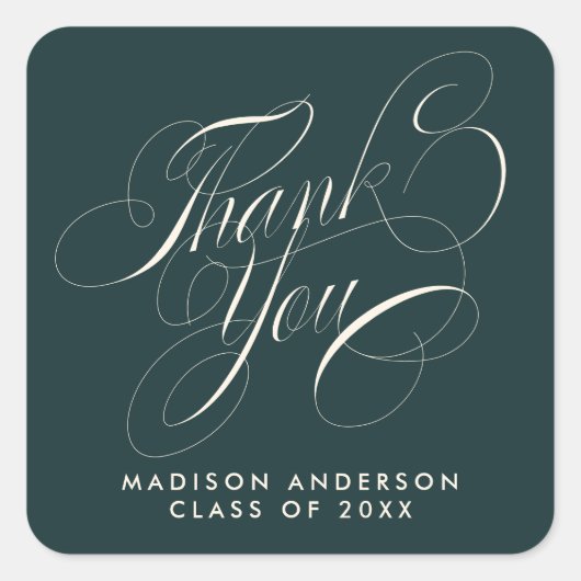 Classy Script Afstudeerder Party Bedankt Envelope Vierkante Sticker (Voorkant)