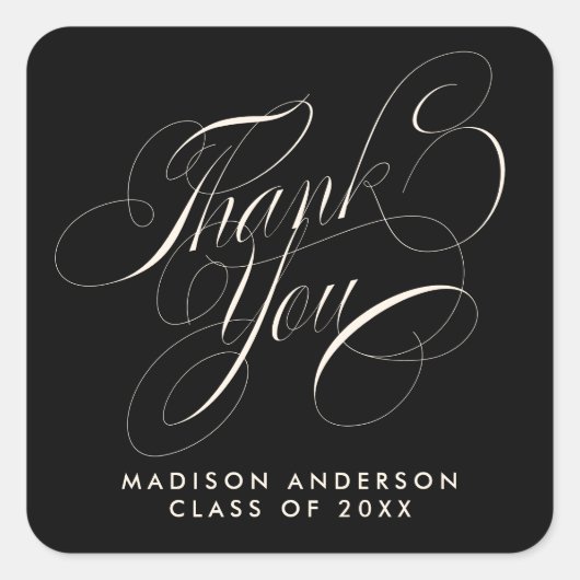Classy Script Afstudeerder Party Bedankt Envelope Vierkante Sticker (Voorkant)