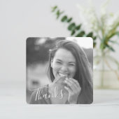 Classy Script Black/White Bedankt Afstuderen Foto Save The Date (Staand voorkant)