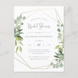 Classy Script Geometric Greenery Vrijgezellenfeest Uitnodiging Briefkaart