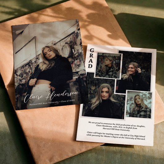 Classy Script Overlay Photo Collage Afstuderen Aankondiging