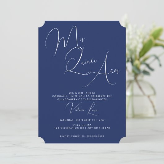 Classy Script Royal Blue Birthday quinceañera Kaart (Staand voorkant)