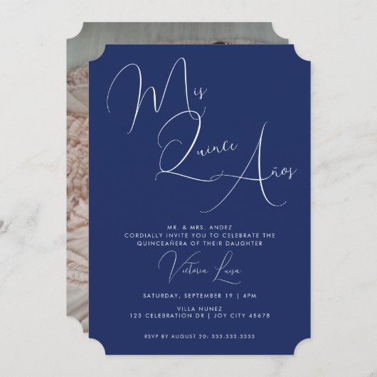 Classy Script Royal Blue Birthday quinceañera Kaart (Voorkant / Achterkant)