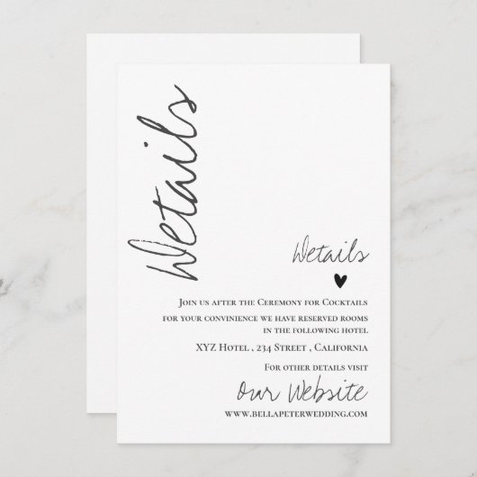 Classy Script Wedding Details Kaart (Voorkant / Achterkant)