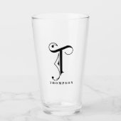 Classy Scroll Monogram Initiaal T met achternaam Glas (Voorkant)