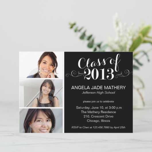 Classy Scrolls Invitation à la fête de graduation (Debout devant)
