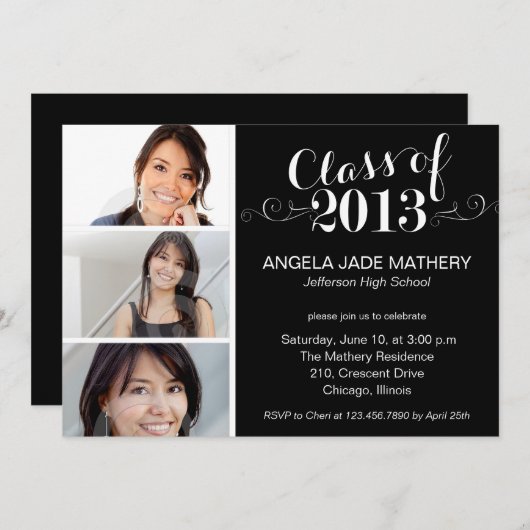 Classy Scrolls Invitation à la fête de graduation (Devant / Derrière)