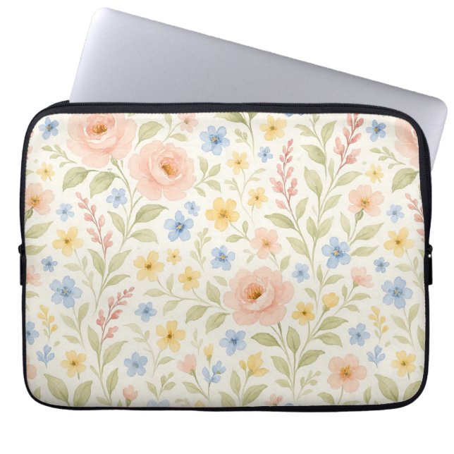 Classy Shabby Chic Franse Floral Art Pattern Laptop Sleeve (Voorkant)