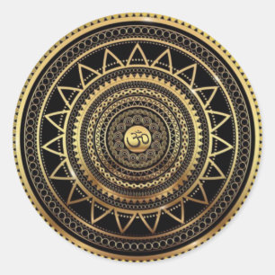 Classy Shiny Black & Gold OM-symbool Mandala Ronde Sticker