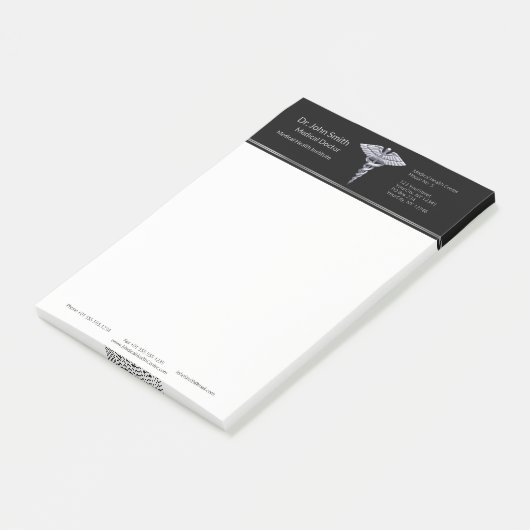 Classy Silver Caduceus Medical op Black Post-it® Notes (Schuin)
