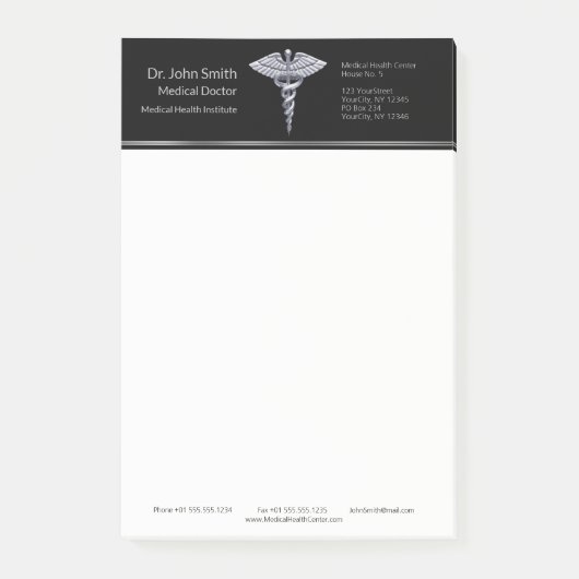 Classy Silver Caduceus Medical op Black Post-it® Notes (Voorkant)