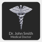 Classy Silver Caduceus over Black Medical Vierkante Sticker (Voorkant)