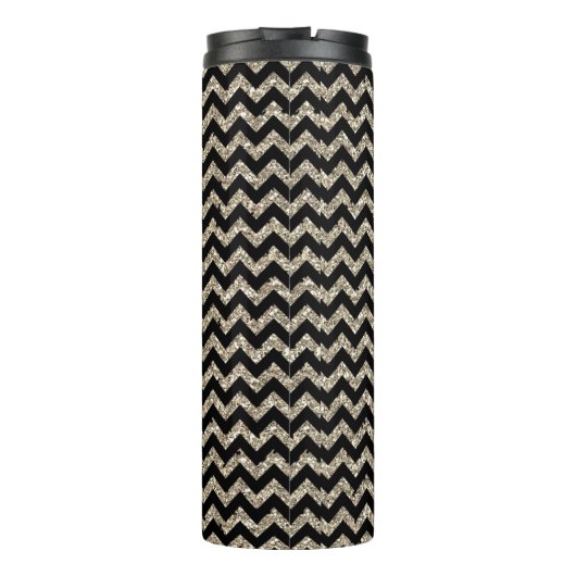 Classy Silver Chevron Gold Monogram Thermosbeker (Achterkant)