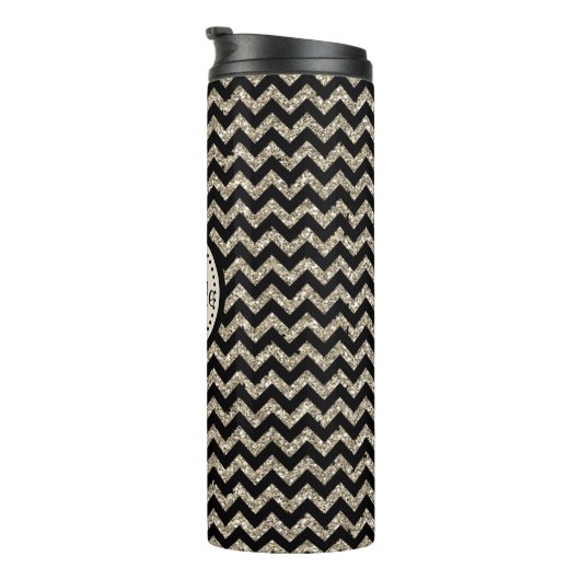 Classy Silver Chevron Gold Monogram Thermosbeker (Geroteerd rechts)